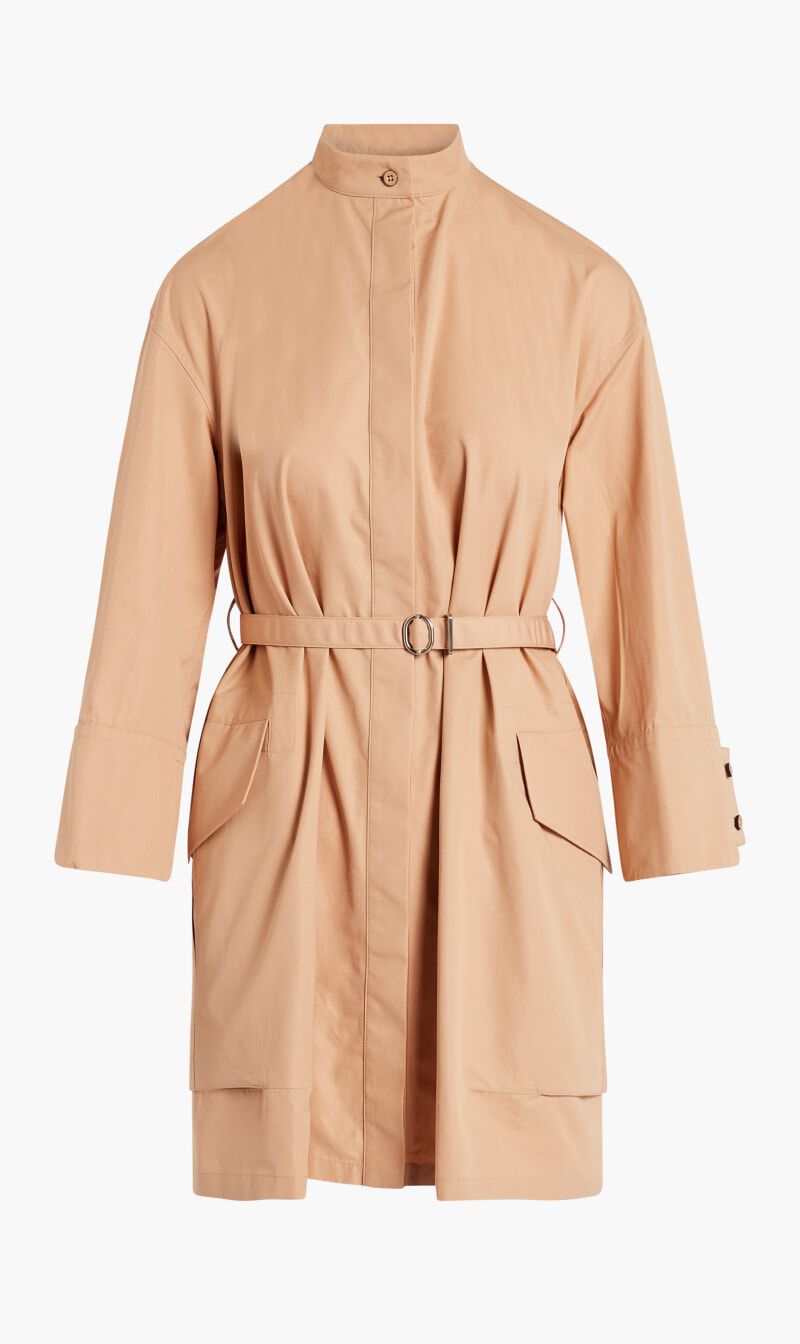 Collarless trench coat online