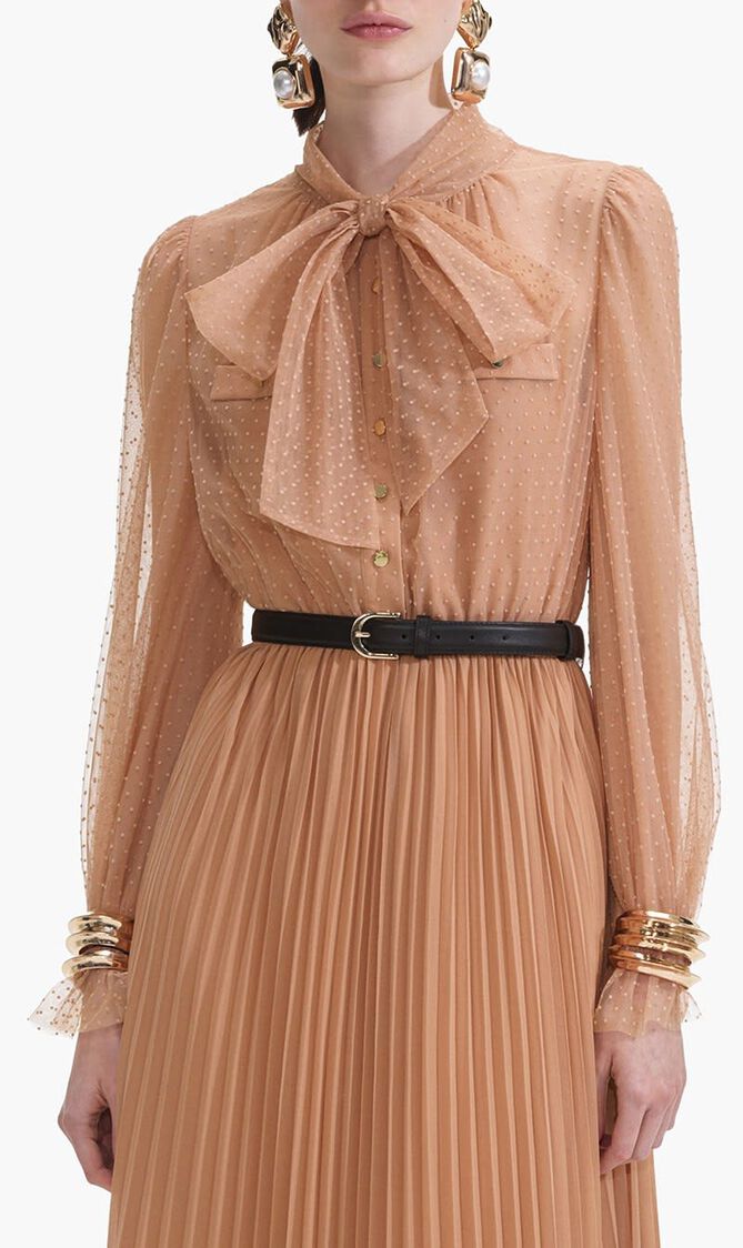 TAN DOT MESH MAXI DRESS