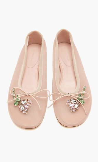 Embellished Flower Mesh Ballerinas