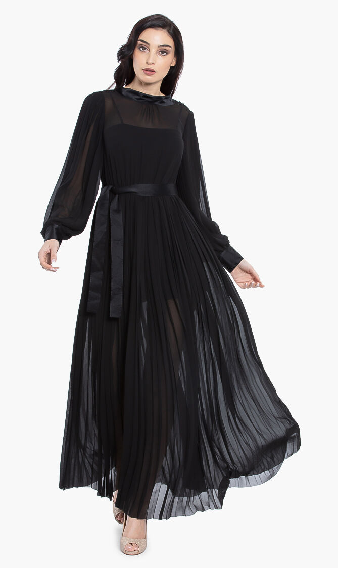 Pleated Maxi Shirt Dress