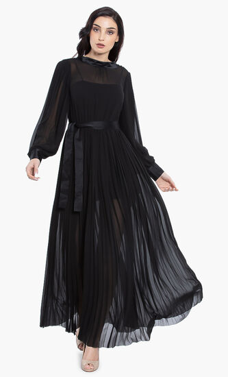 Pleated Maxi Shirt Dress