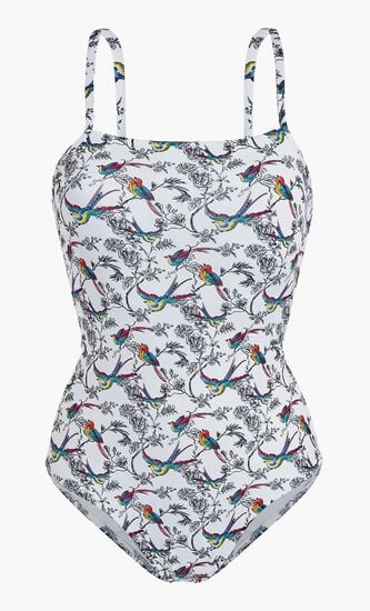 Rainbow Birds Crossed Back Strap One Piece Swimsuit