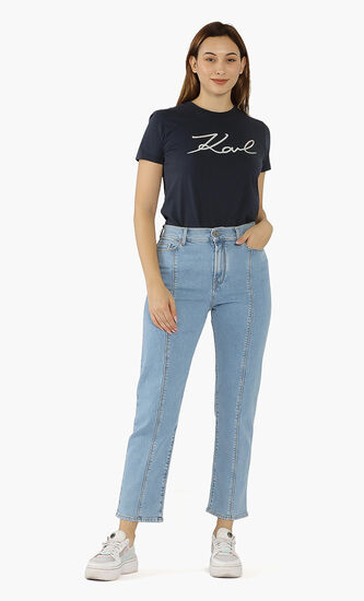 بنطال جينز بجيب مزين بشعار العلامة التجارية
