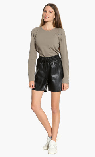 Elastic Waist Leather Shorts