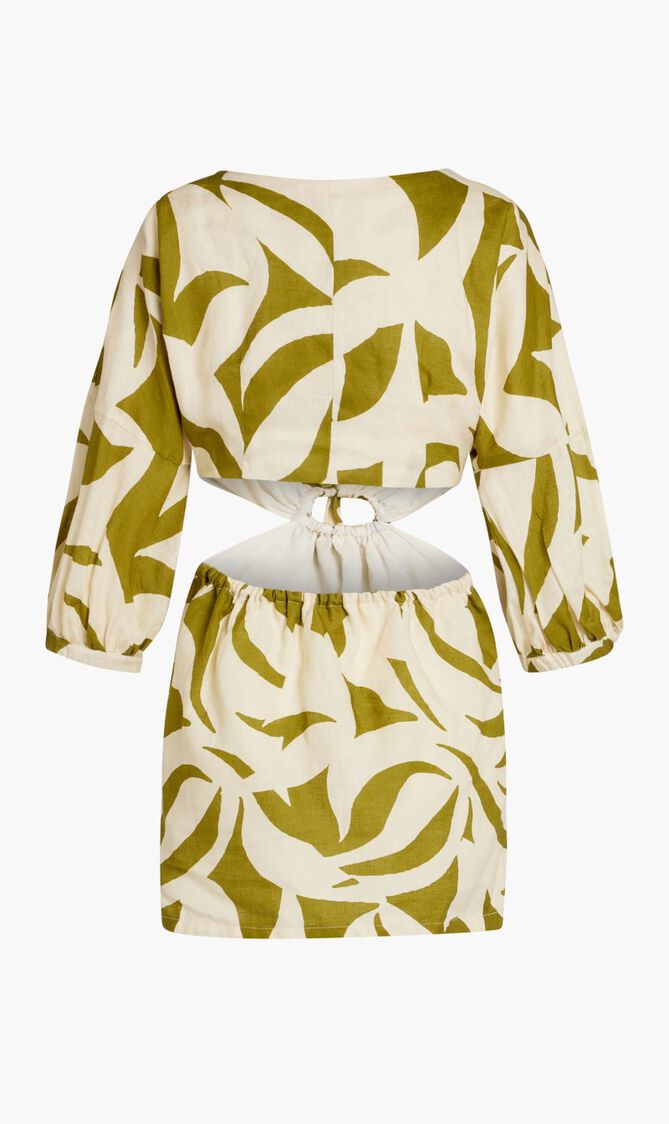 ILANA DRESS-PUFF SLEEVE MINI DRESS WITH CENTER AND SIDE CUTOUTS AND ELASTIC WAIST