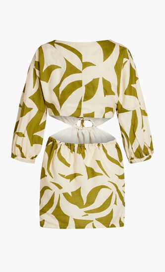 ILANA DRESS-PUFF SLEEVE MINI DRESS WITH CENTER AND SIDE CUTOUTS AND ELASTIC WAIST