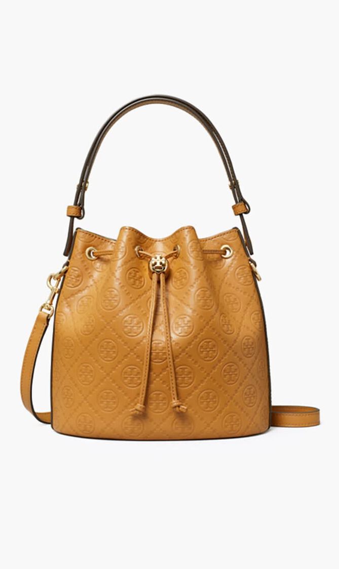 T Monogram Leather Bucket Bag