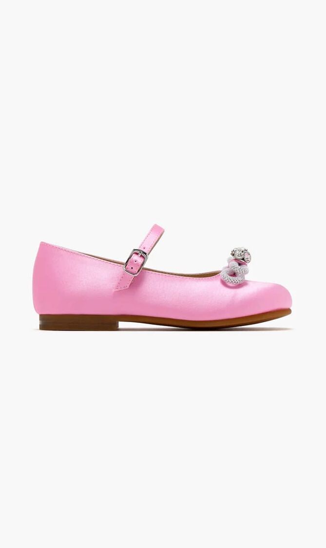 DOUBLE BOW PINK SATIN MINI BALLERINA