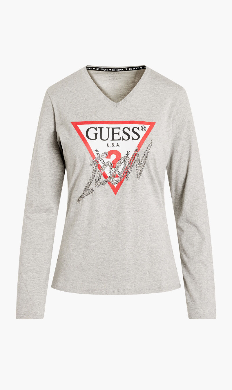 GUESS Long Sleeve V Neck T shirt AED 145.00