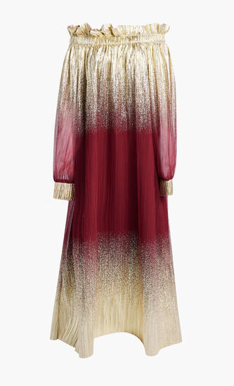 METALLIC PRINTED TULLE DRESS WITH RUFFLED COLLAR