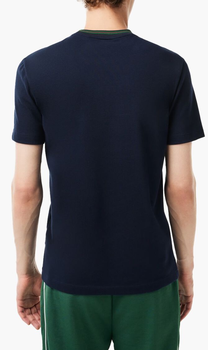 Stretch T-Shirt With Striped Pique Collar