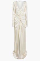 SATEEN MAXI V-NECK DRESS