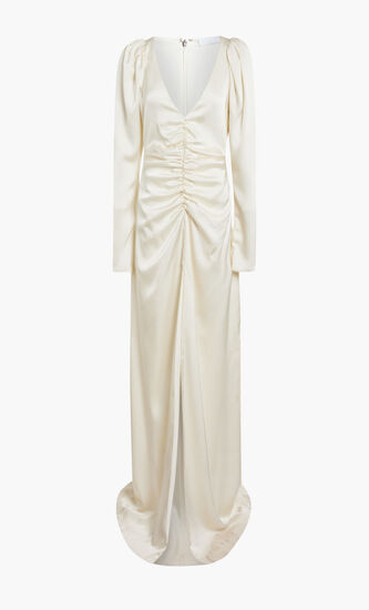 SATEEN MAXI V-NECK DRESS