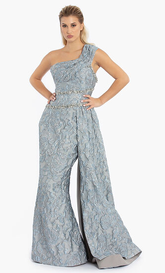 One Shoulder Brocade One Side Skirt Gown