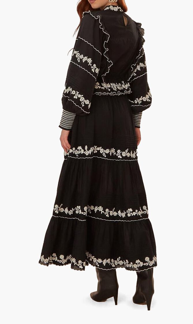 Embroidered Ruffled Maxi Skirt