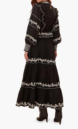 Embroidered Ruffled Maxi Skirt
