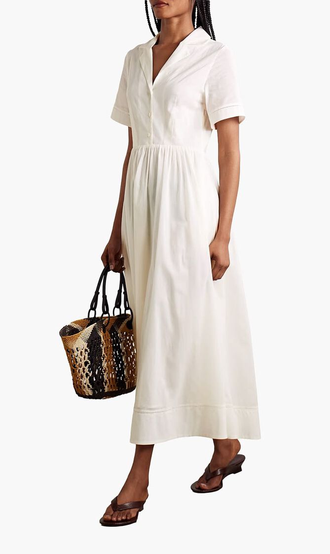 Meryl Gathered Cotton Poplin Midi Shirt Dress
