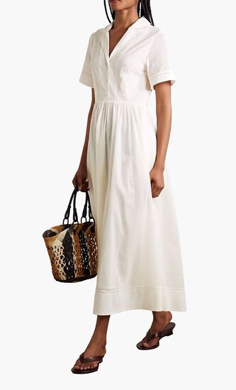 Meryl Gathered Cotton Poplin Midi Shirt Dress