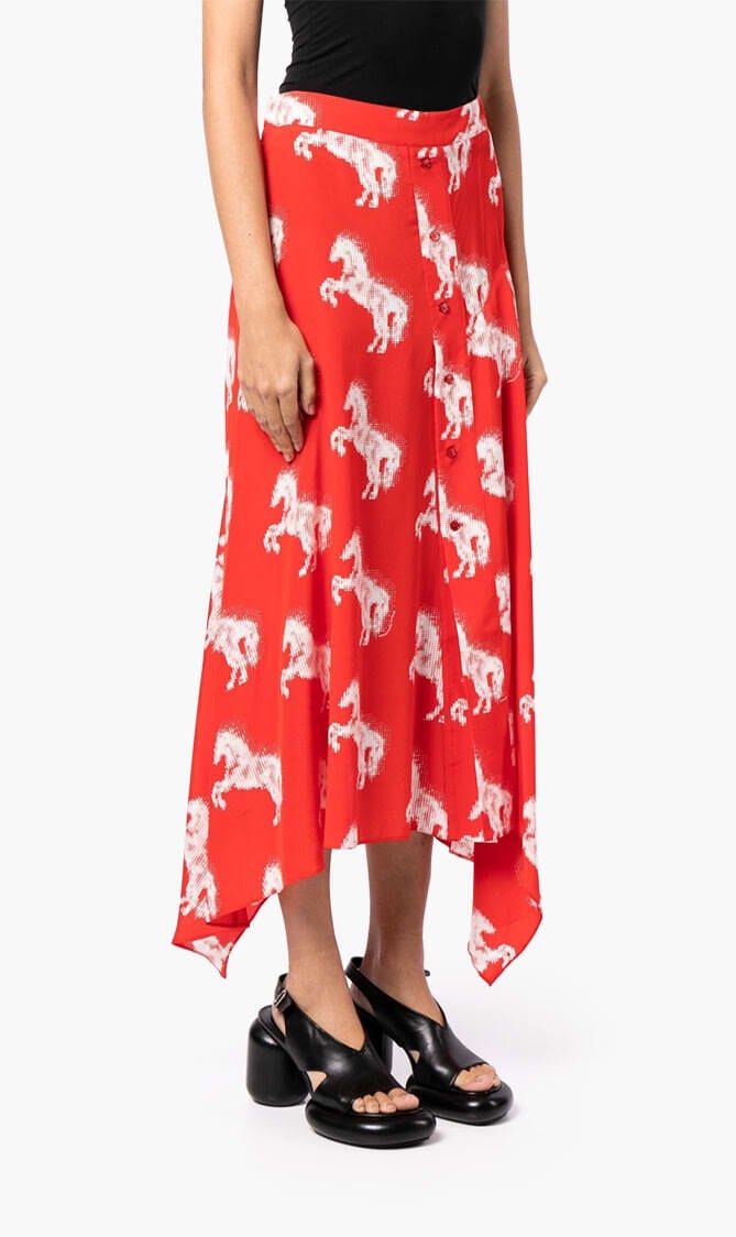 Pixel Horse Print Silk Skirt