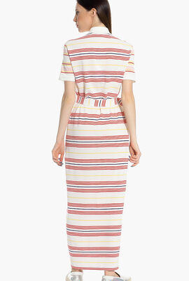 Striped Cotton Buttoned Polo Dress