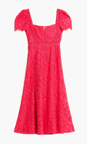 RED CREPE LACE DETAIL MIDI DRESS