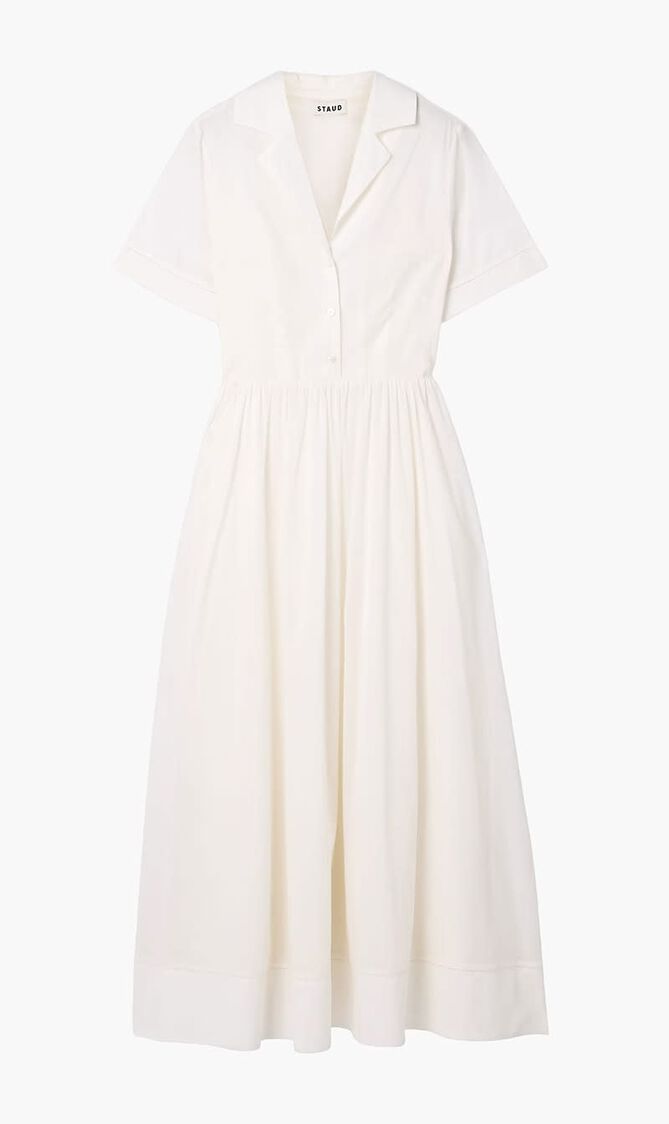 Meryl Gathered Cotton Poplin Midi Shirt Dress
