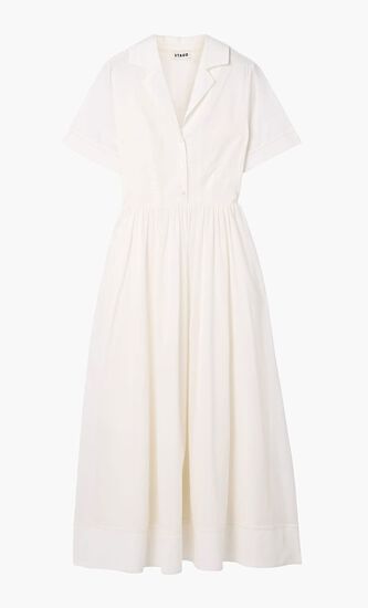 Meryl Gathered Cotton Poplin Midi Shirt Dress