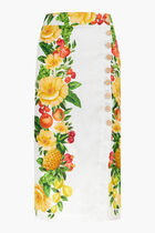 PICNIC FLOWERS OFF WHITE BUTTONNED MIDI SKIRT