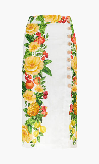 PICNIC FLOWERS OFF WHITE BUTTONNED MIDI SKIRT