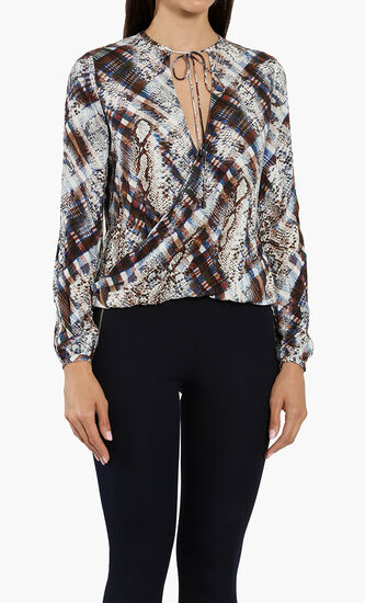 Lyzaa Quartz Printed Neck-Tie Blouse