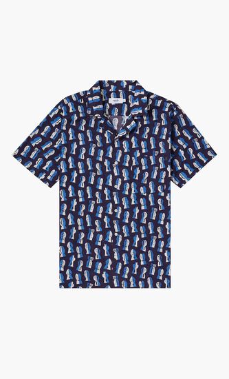 CAMP COLLAR SHIRT-ECO NAVY PAPIER DECOUPE X SEVERIN MILLET