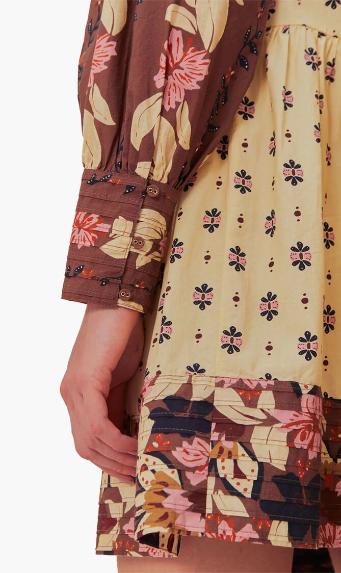 Floral Cream Open Yoke Mini Dress