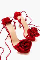 Satin Flower Detail High Heel Sandals