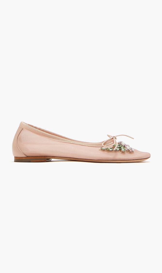 Embellished Flower Mesh Ballerinas