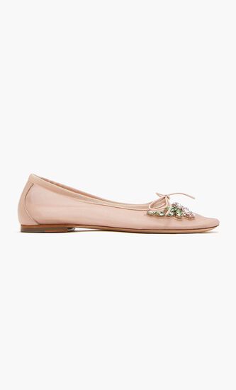 Embellished Flower Mesh Ballerinas
