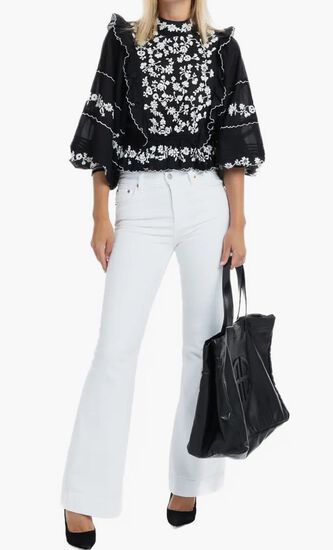 Embroidered Ruffle Longe Sleeve Blouse