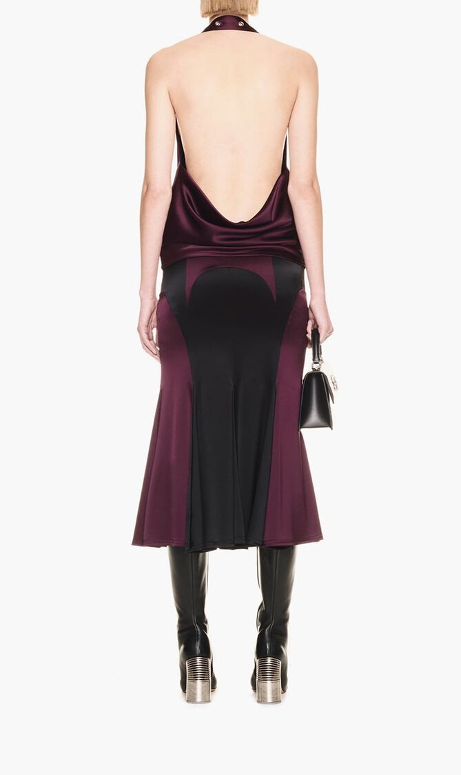 SATIN CYCLING MIDI SKIRT BLACK BURGUNDY