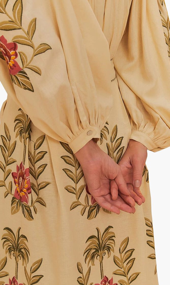 Tropical Flower Embroidered Sleeve Blouse
