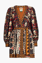 TAPESTRY GARDEN MULTICOLOR V NECKLINE MINI DRESS