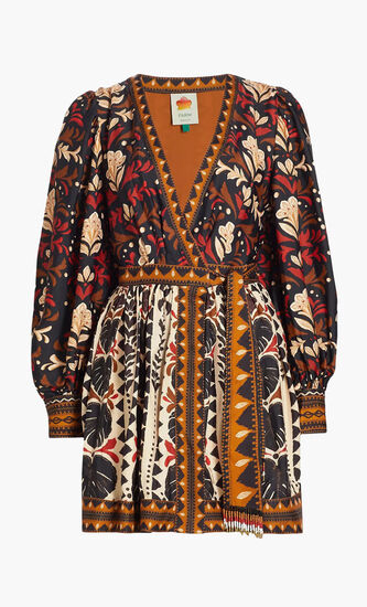 TAPESTRY GARDEN MULTICOLOR V NECKLINE MINI DRESS