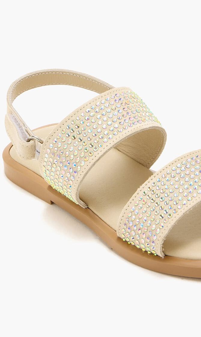 CRYSTALS ALL OVER DECORATED SUEDE LEATHER SANDALS