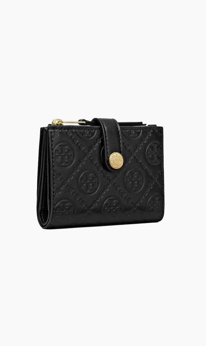 T Monogram Leather Bi-fold Wallet