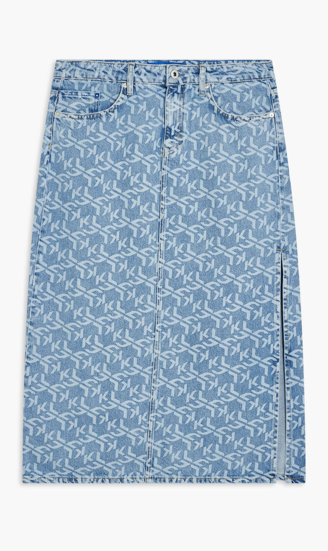 KLJ MONOGRAM DENIM MAXI SKIRT