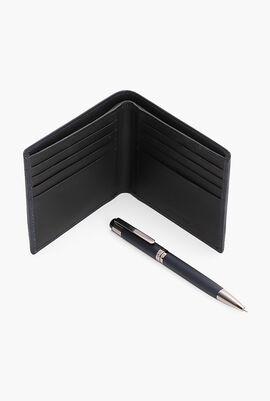 Textured Leather Bi-fold Wallet and Thames Ballpoint Pen Set