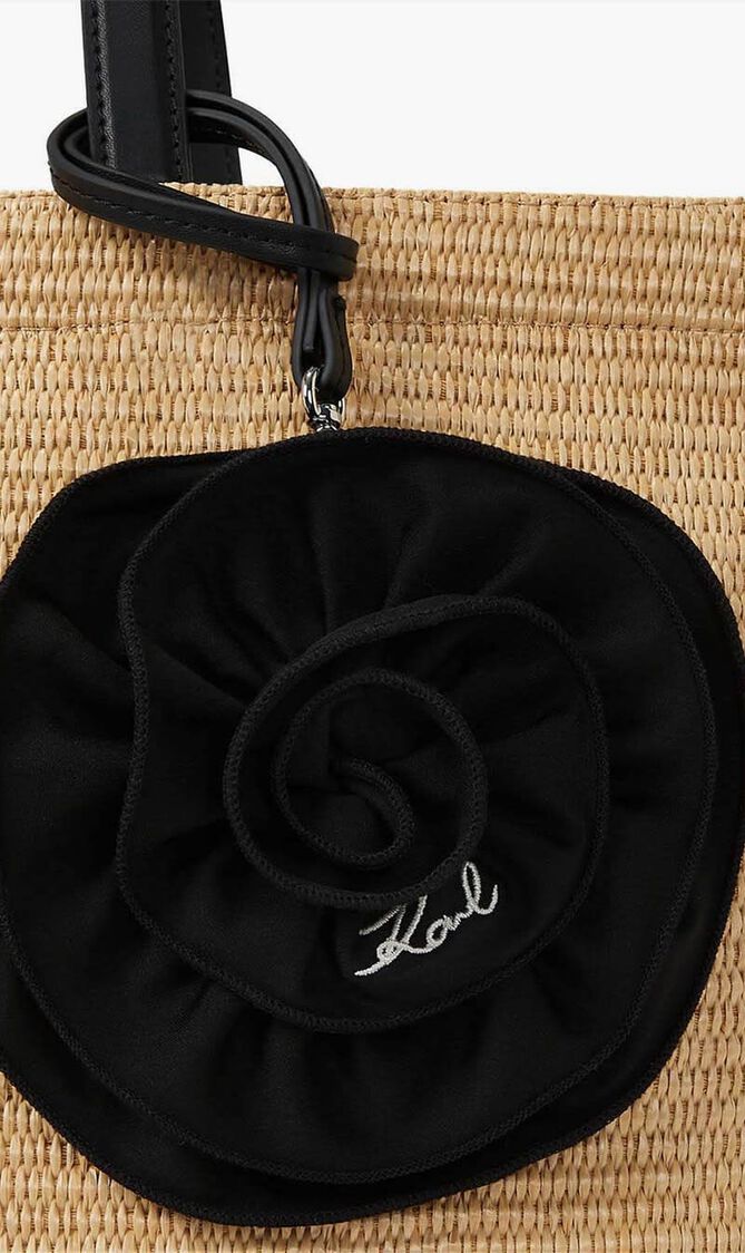 K SIGNATURE FLOWER RAFFIA TOTE