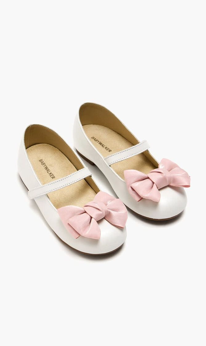ORGANZA BOW EMBELLISHED SINGLE STRAP LEATHER BALLERINAS