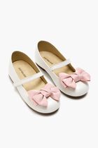 ORGANZA BOW EMBELLISHED SINGLE STRAP LEATHER BALLERINAS