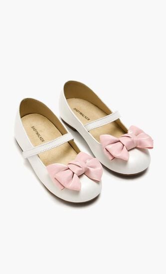 ORGANZA BOW EMBELLISHED SINGLE STRAP LEATHER BALLERINAS
