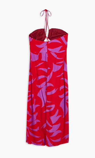 ROGE DRESS-HALTER NECK MIDI DRESS WITH CRISS CROSS STRAPS AND FRONT TEAR DROP CUTOUTS