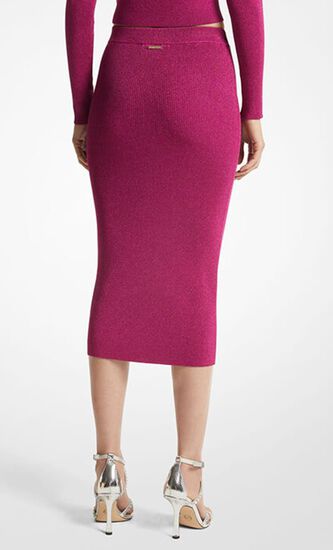 Metallic Ribbed Knit Pencil Skirt